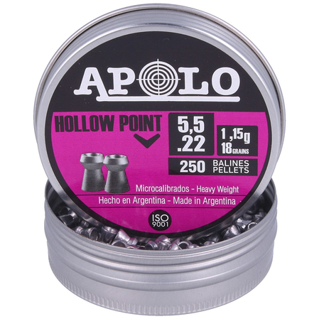 Apolo Hollow Point AirGun Pellets .22/5.5mm, 250 psc 1.15g/18.0gr (19701)