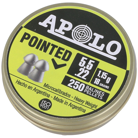 Apolo Pointed AirGun Pellets .22/5.5 mm, 250 pcs 1.15g/18.0gr (19601)