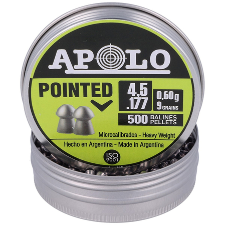 Apolo Premium Pointed .177 / 4.52 mm AirGun Pellets, 500 psc 0.60g/9.0gr (19101-2)