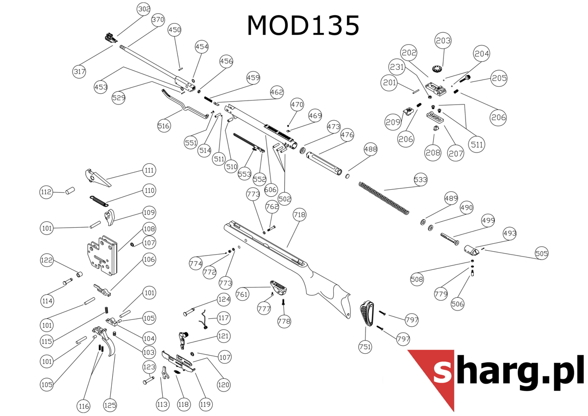 Dźwignia naciągu 293mm bez wcięcia do Hatsan MOD 125,135 (516 SAS T2)