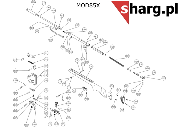 Locking screw securing the stock to Hatsan MOD 55S-155, Dominator 200, Proxima (774)