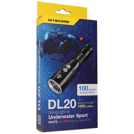 NiteCore 1000lm, 1x18650 / 3500mAh diving light White/Red LED (DL20)