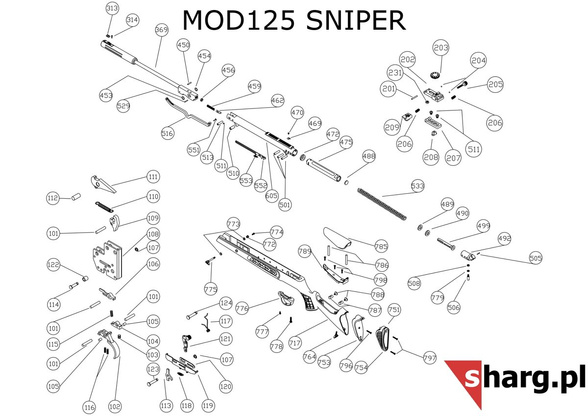 Locking screw securing the stock to Hatsan MOD 55S-155, Dominator 200, Proxima (774)