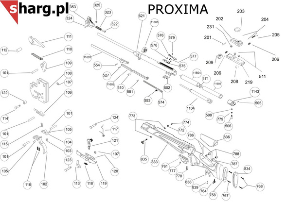 Locking screw securing the stock to Hatsan MOD 55S-155, Dominator 200, Proxima (774)