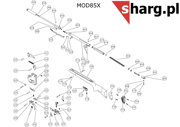 Locking screw securing the stock to Hatsan MOD 55S-155, Dominator 200, Proxima (774)