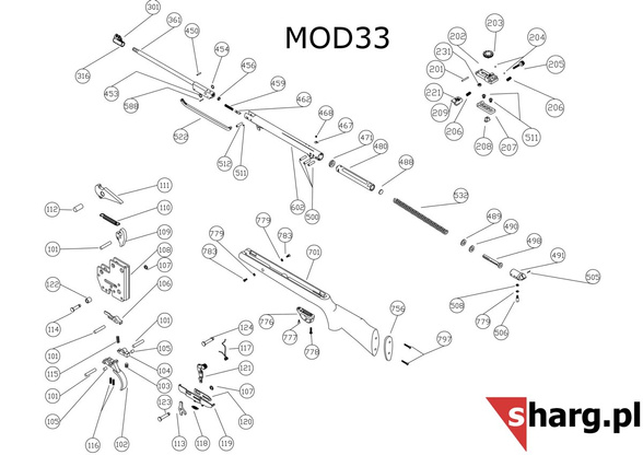 Śruba mocująca kabłąk tylna do Hatsan MOD 33-155 (778)