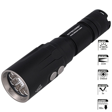 Latarka nurkowa NiteCore 1000lm, 1x18650 / 3500mAh White/Red LED (DL20)