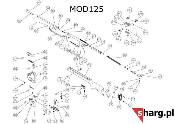 Dźwignia naciągu 293mm bez wcięcia do Hatsan MOD 125,135 (516 SAS T2)